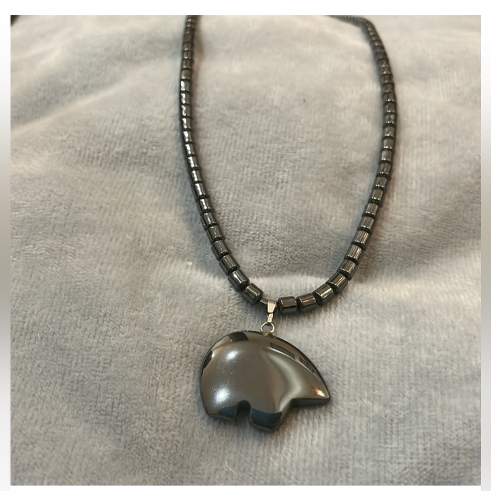 Hematite Bear Pendant Necklace - Women's Gray Necklace